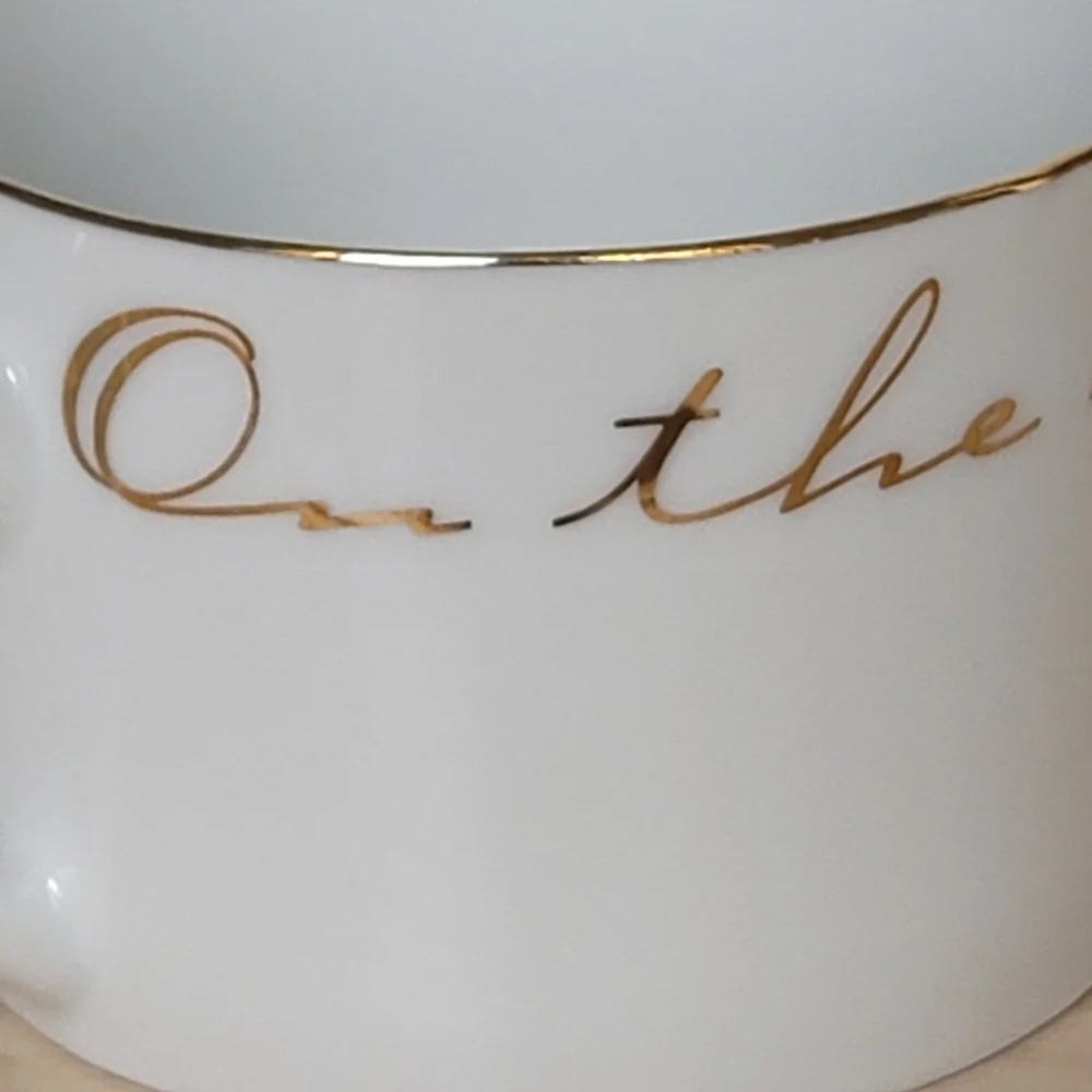 Pier 1 Cup and Saucer 12 Days Of Christmas On The First Day Partridge Gold Trim